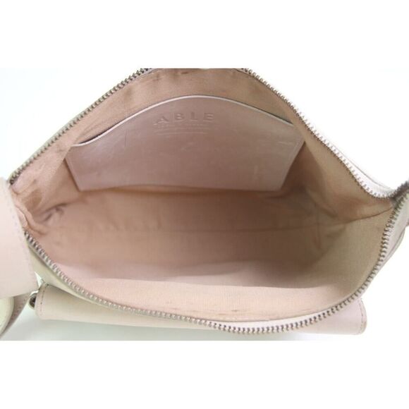 ABLE BRAZIL BEIGE REAL LEATHER ZIP TOP X-BODY PURSE SHOULDER BAG HANDBAG - Picture 11 of 16